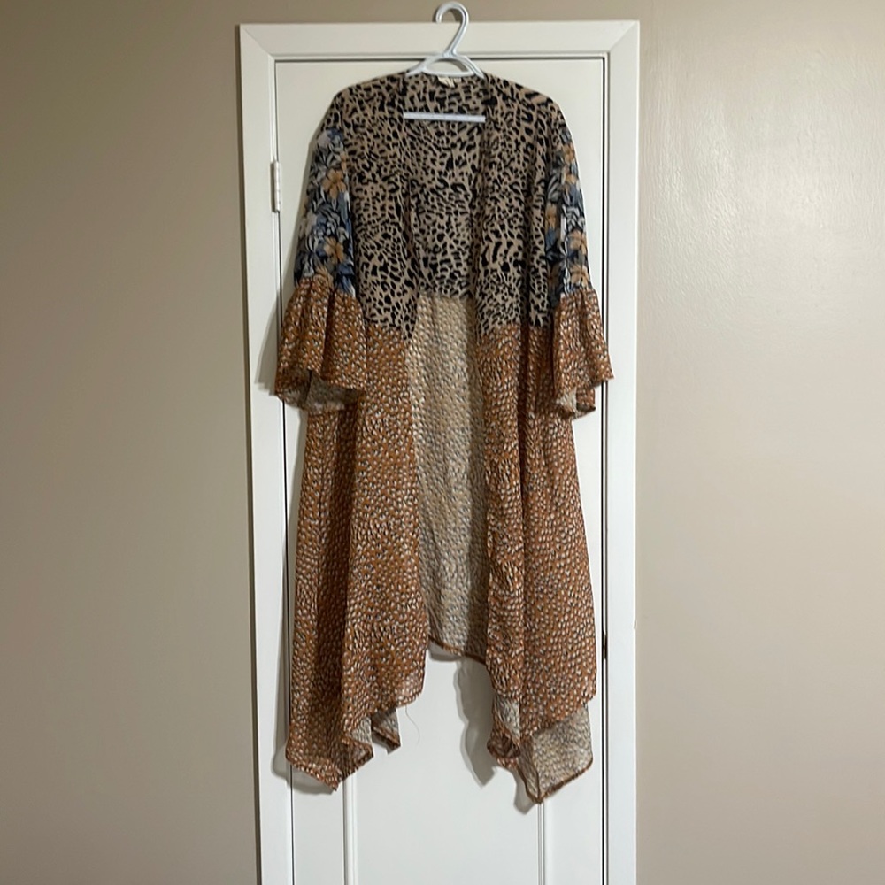 Long multi-pattern kimono